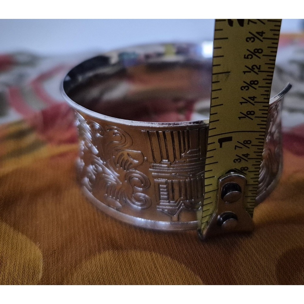 PETRA JORDAN Marked Silver Tone Wide Cuff Bracelet Etched Ancient Ruins - Picture 7 of 8